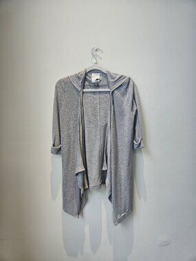 Surface Gray Hooded Open Front Cardigan Waterfall Wrap Duster-Small